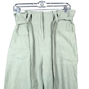 Tea n Rose Womens Pants Green High Rise Paperbag Belted Capris Cropped Stretch S